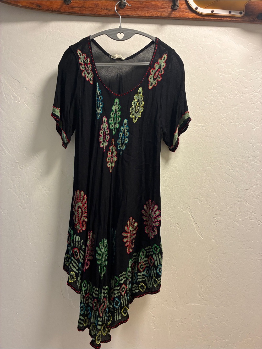 Siddhartha Black Asymmetrical Women's Dress with Multicolor Embroidery